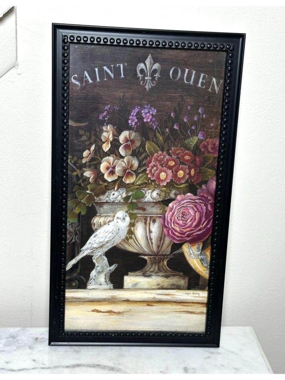 Saint Ouen Floral Still Life Framed Print With Black Beaded Frame 16 "x8"
